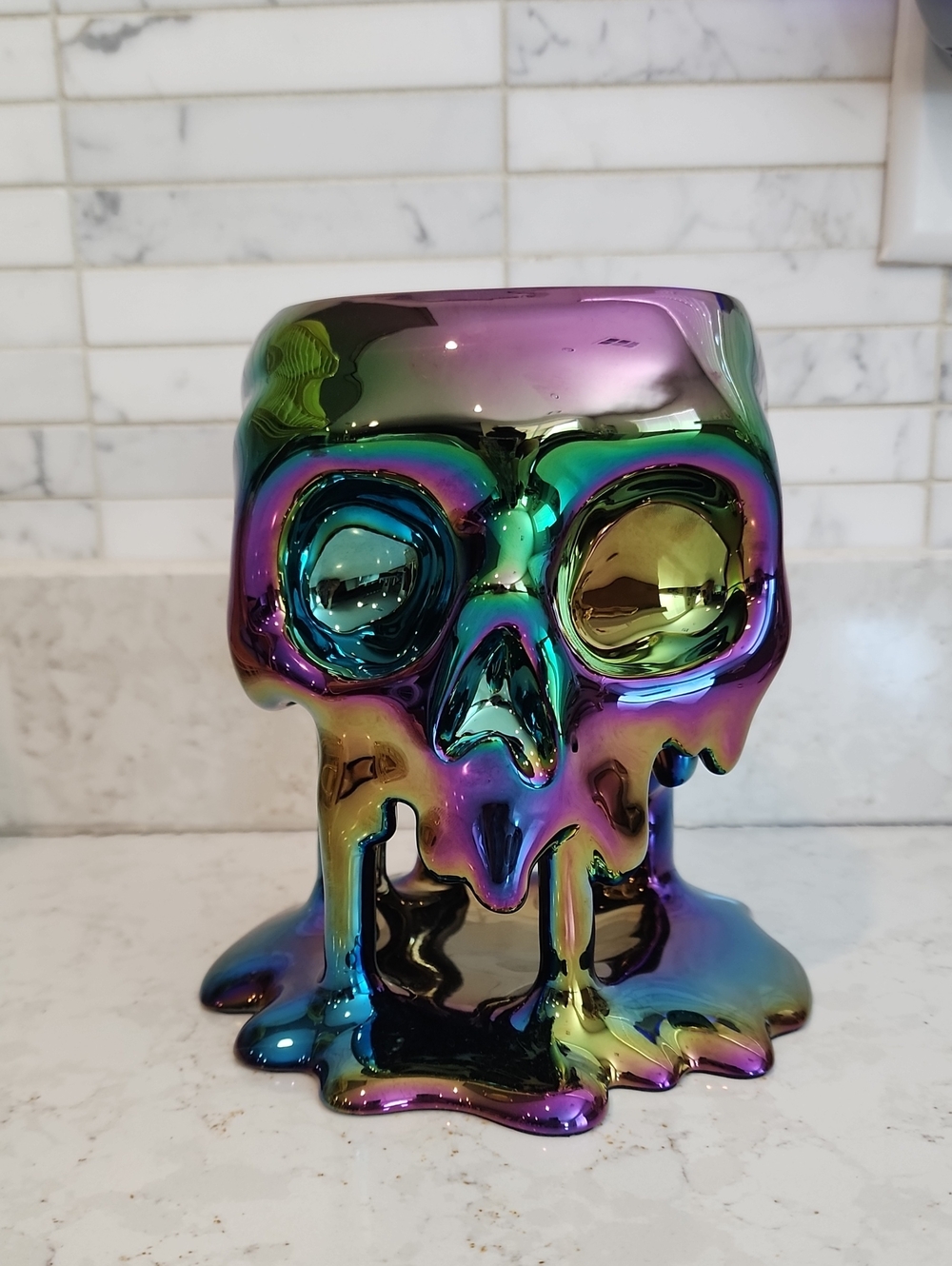 Bath & Body Works Iridescent Rainbow Skull Candle Holder